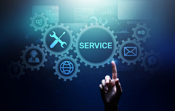 Service support customer help call center Business technology button on virtual screen.