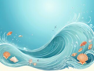 Ocean Wave with Seashells and Fish: A Serene Underwater Scene