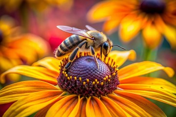 Bee on Black-Eyed Susan Flower, Garden Insect, Pollinator, Summer Bloom, Nature Photography