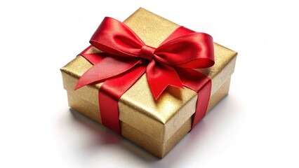 Obraz premium Festive Red Ribbon Bow on Golden Gift Box with Subtle Shadows