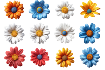 Beautiful array of colorful flowers in various shapes and sizes on a light background