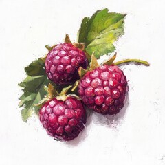 Oil painting of beautiful Dewberries impressionism style, accented brush strokes and paint blobs