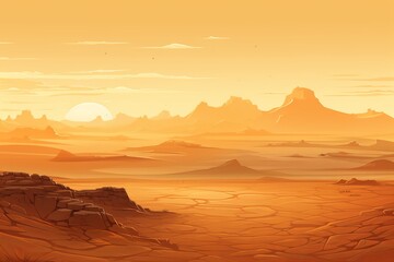 Naklejka premium Serenity at dusk in a vast desert landscape under a golden sky. Generative AI