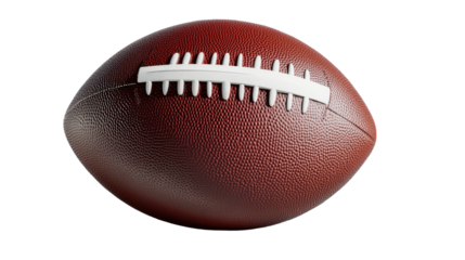 American Football: Close-up of a classic brown American football, showcasing its textured leather and iconic laces.  Ready for the big game or a training session.