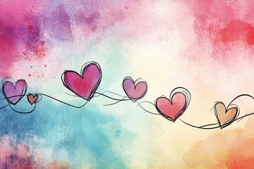 A whimsical, hand - drawn style of intertwined hearts on a watercolor background Valentine’s Day card