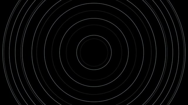 A minimalist black background featuring elegant concentric circles radiating outward from a central point. The thin, light rings create a hypnotic radial pattern