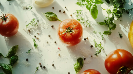 Fresh ingredients spread across a bright surface for a culinary creation