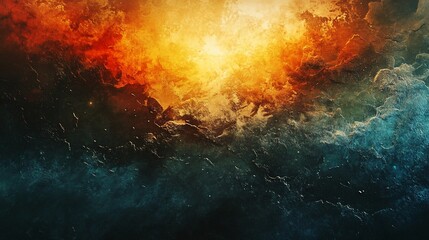 Fototapeta premium Fiery nebula with vibrant orange, yellow, and blue hues.