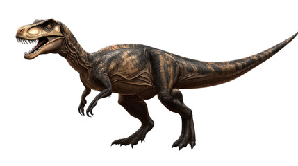 Fototapeta premium Majestic Baryonyx: A detailed digital rendering of a Baryonyx dinosaur, showcasing its powerful build, sharp claws, and textured skin. The dinosaur is presented in a dynamic pose.