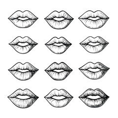 Different lip styles drawn in black and white.