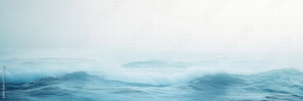 Poster Abstract patterns of ocean waves capture the essence of tranquility and movement in a misty coastal landscape at dawn. Generative AI