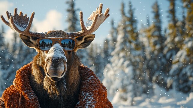 Moose Wearing Sunglasses in the Snow 