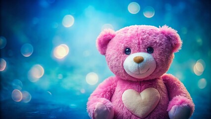 Fototapeta premium Close-up Double Exposure: Pink Teddy Bear with Heart on Blue