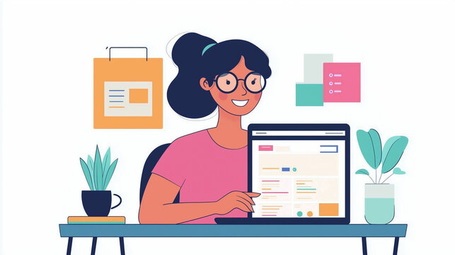 A woman with a visual impairment uses a screen reader to navigate her laptop while working from her home office. Generative AI