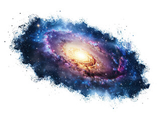Fototapeta premium dark blue cosmic spiral galaxy with bright core isolated on white or transparent png