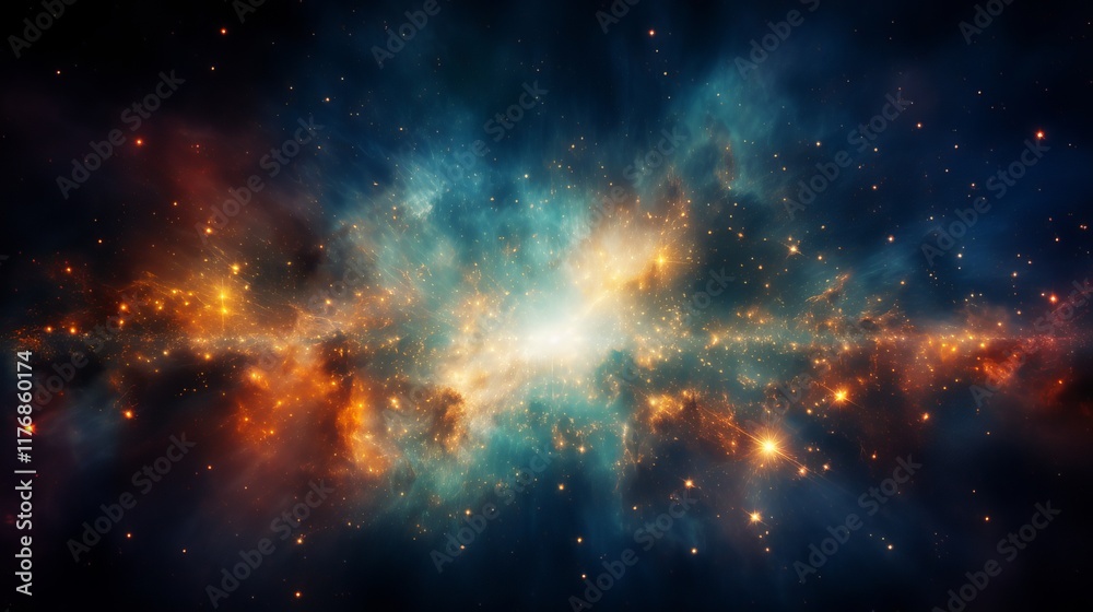 Wall mural exploring the vast cosmic tapestry of colors and stars in the universe. generative ai