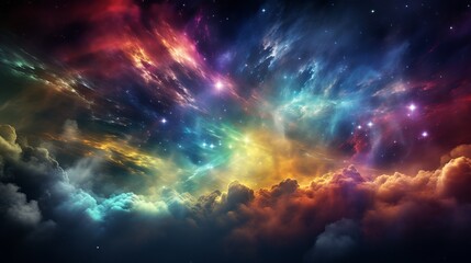 Obraz premium Colorful cosmic dance unfolds in the vast expanse of the universe at twilight. Generative AI