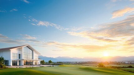 Fototapeta premium Beautiful Golf Course with Scenic Sunset View