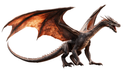 Majestic Dragon: A fearsome yet majestic dragon, rendered in photorealistic detail, displays its powerful wings and imposing stature. Its scales shimmer with an otherworldly glow.
