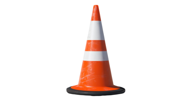 Traffic Cone Alert: A vibrant orange and white traffic cone stands tall, a clear symbol of caution and roadwork ahead.  Its reflective stripes promise safety and regulation. 