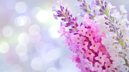 Obraz premium A beautiful arrangement of lavender and pink flowers with a soft background.