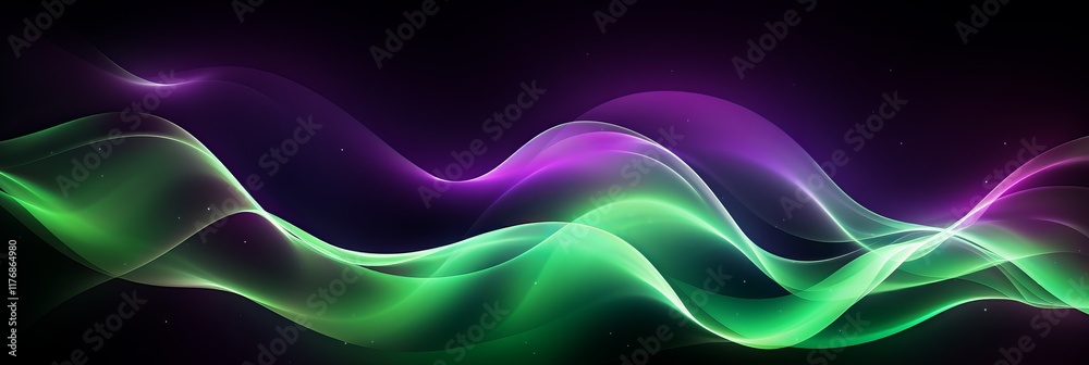 Poster flowing waves of color create a mesmerizing light display in the dark. generative ai