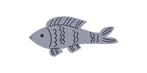 Fish doodle flat hand drawn vector icon illustration , sea food , omega 3 health diet .Doodle fish isolate on white for web , social media, menu or banner design.