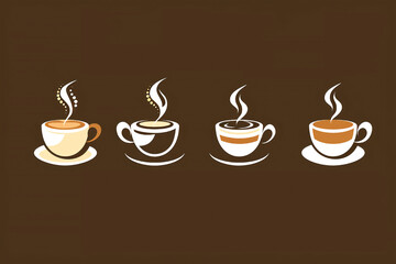 Obraz premium Stylized set of coffee cup graphics with steam, perfect for cafes, menus, or branding coffee-related themes.