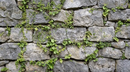Stone wall with climbing plants.