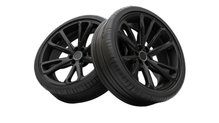Black Matte Alloy Wheels:  A pair of sleek and stylish black matte alloy wheels, designed to enhance the look of any car.  The wheels are isolated against a white background.