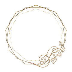 Vector polygonal floral frame with ivy intricate leaves and swirls decoration.