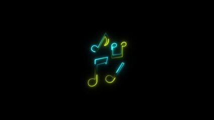 Glowing neon effect music icon. Music notes icon. Musical key signs illustration.