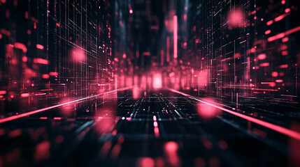 Obraz premium An abstract black tech background featuring vibrant neon red stripes, creating a futuristic and dynamic design, perfect for tech-themed visuals.
