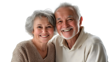 Happy elderly couple on white