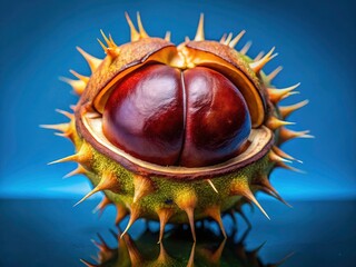 Alien Conker: Macro Photography of Horse Chestnut, Blue Background, Abstract Virus, Urban Exploration