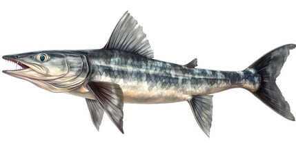 Fototapeta premium Striped Catfish: Detailed illustration of a striped catfish, showcasing its sleek body, prominent fins, and distinctive markings. Perfect for educational or culinary purposes. 