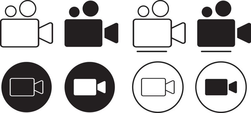 Video camera icon set. Line and bold style Video camera symbol. Camera sign