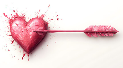 Beautiful Iconic Vector 3D Artwork of a Pink Heart Pierced by an Arrow for Valentine's Love