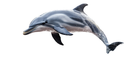 Fototapeta premium Dolphin Leaping Through the Waves: A graceful dolphin leaps high above the surface of the water, showcasing its sleek, powerful form and the beauty of marine life. 