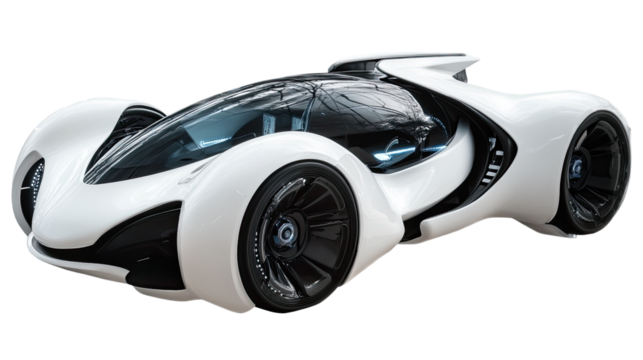 Futuristic White Sports Car: Sleek design, aerodynamic lines, and innovative technology converge in this captivating image of a futuristic white sports car. A symbol of speed, luxury.