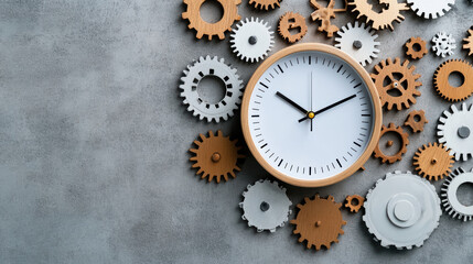 clock with gears and cogs symbolizing mechanics of time
