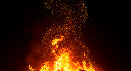 Fototapeta premium Fiery Nightscape: Swirling Flames Erupt in Darkness