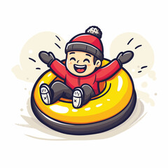 Child in winter clothes on a snow tube.