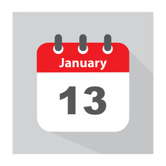 13 January, calendar, icon, vector.
