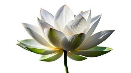Elegant White Lotus Flower Silhouette, Isolated on White Background - Stock Photo