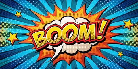 Fototapeta premium Double Exposure Comic Book Speech Bubble BOOM - Retro Pop Art Stock Photo