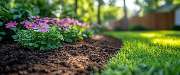 Vibrant Purple Flowers Blooming in a Beautifully Landscaped Garden Bed