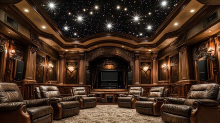 Luxurious Home Theater with Starry Ceiling