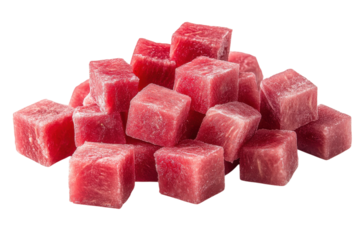 Freshly cut tuna cubes ready for sashimi preparation or sushi making
