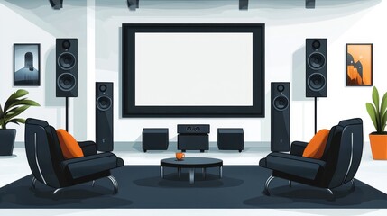 Modern Movie Room with Sleek Black Furniture